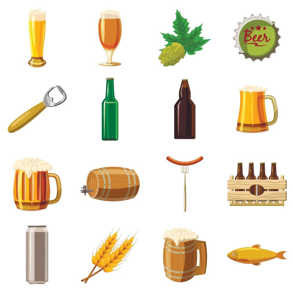 bier iconen set, cartoon stijl vector