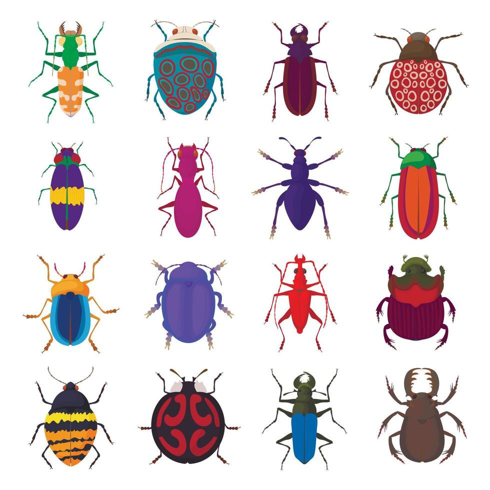 insect bug iconen set, cartoon stijl vector