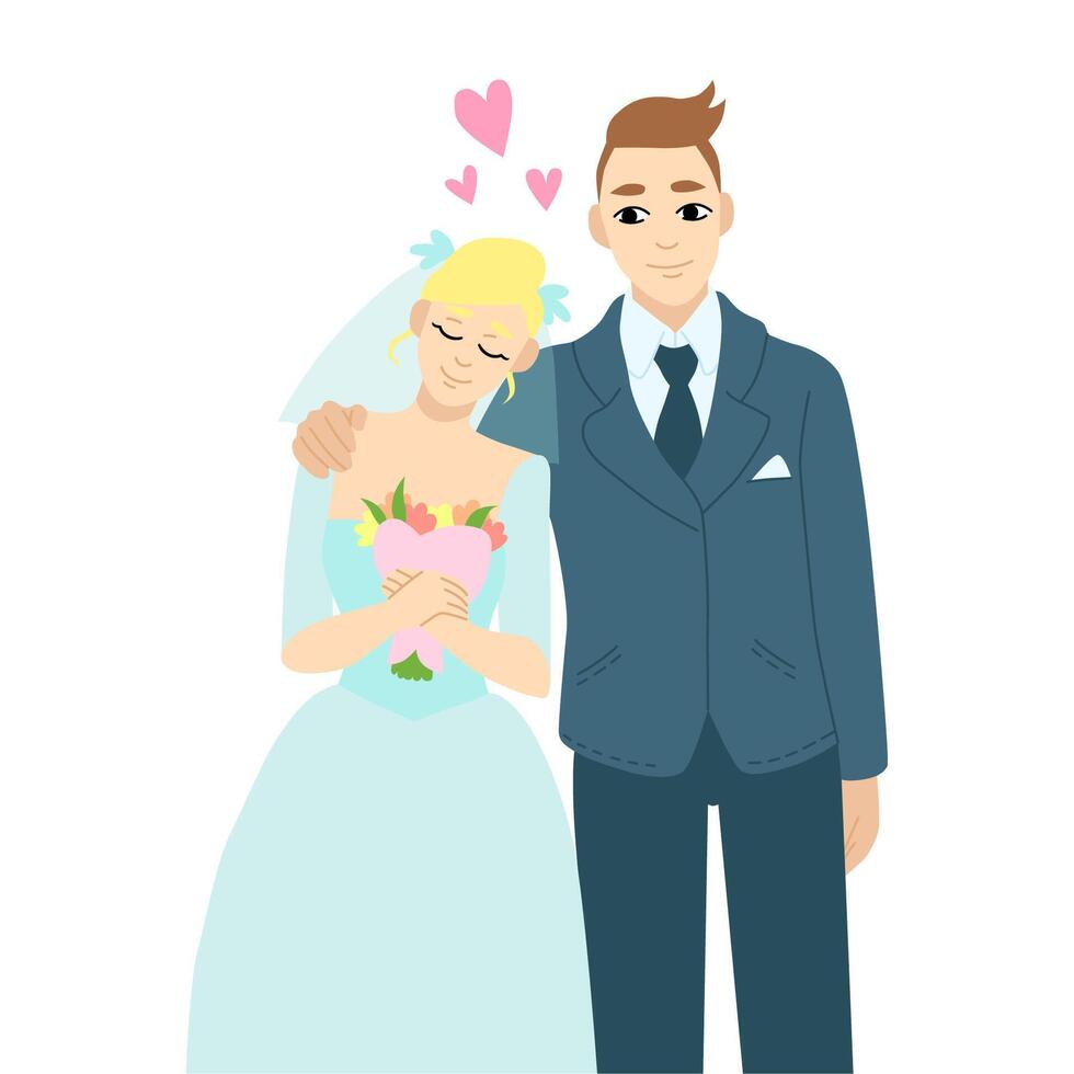 een paar van pasgetrouwden in liefde - een Mens en een vrouw. getrouwd bruid en bruidegom. vlak vector illustratie. geïsoleerd Aan wit achtergrond