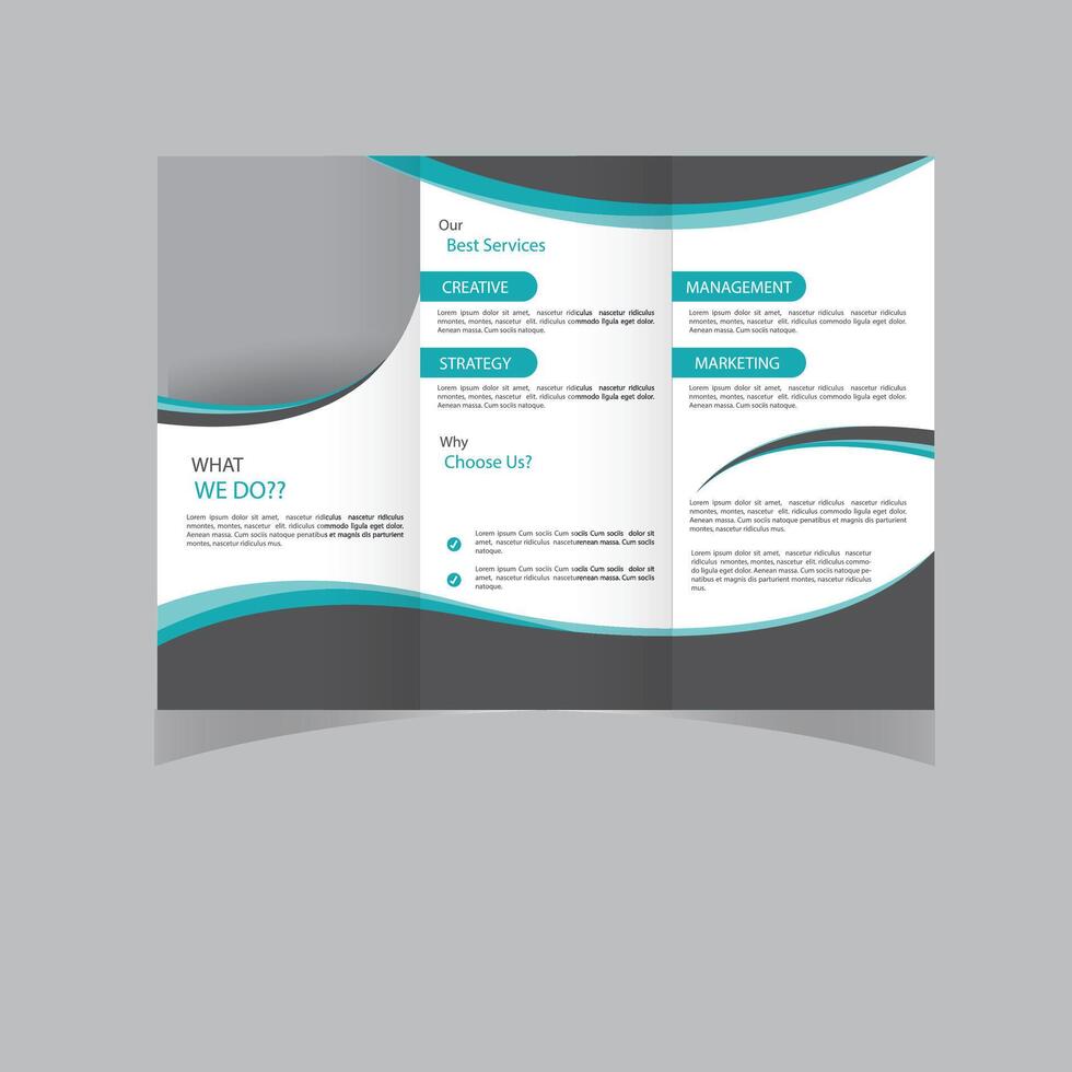 tri vouwen brochure ontwerp. blauwgroen, oranje zakelijke bedrijf sjabloon voor tri vouwen folder. lay-out met modern cirkel foto en abstract achtergrond. creatief concept 3 gevouwen folder of brochure. vector