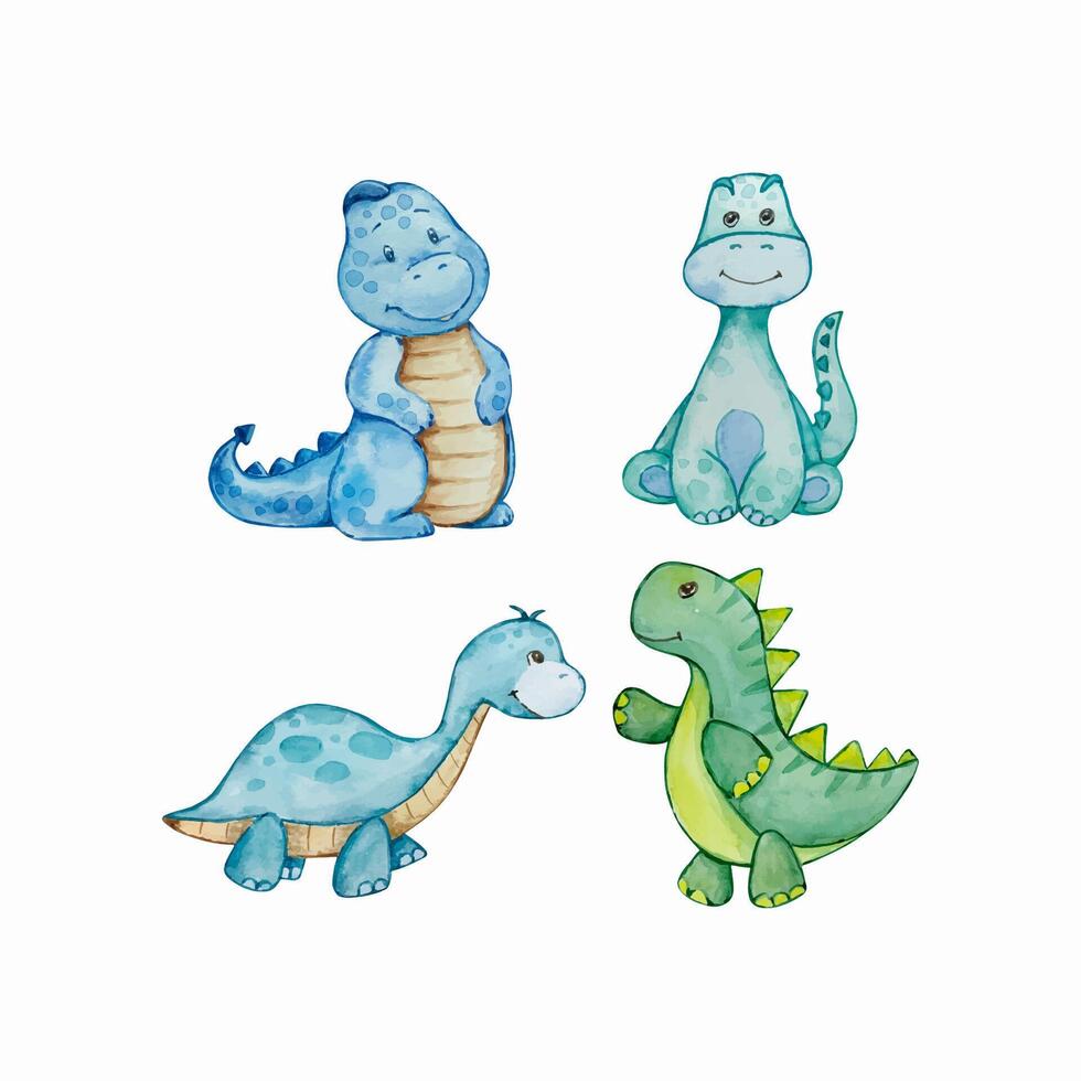 waterverf schattig baby dinosaurussen set, kinderkamer illustratie vector