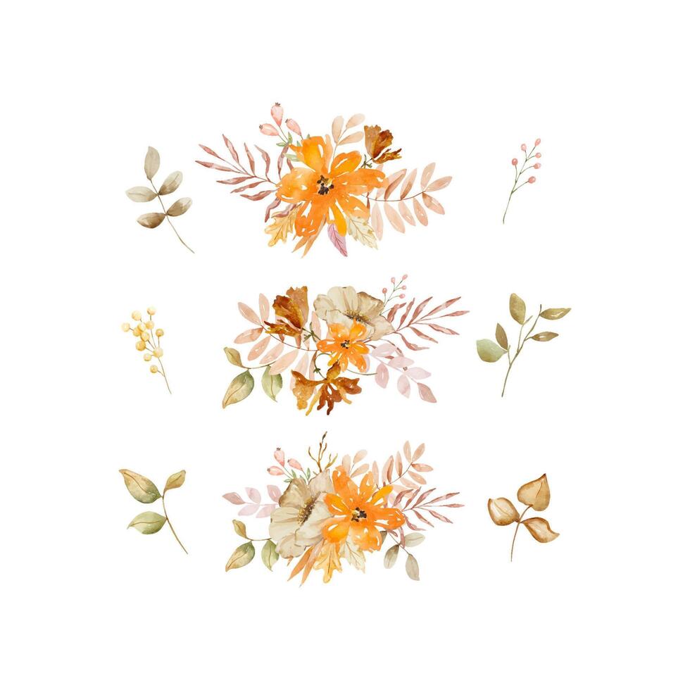 waterverf elegant boeket van herfst bloemen en bladeren, boho stijl vector