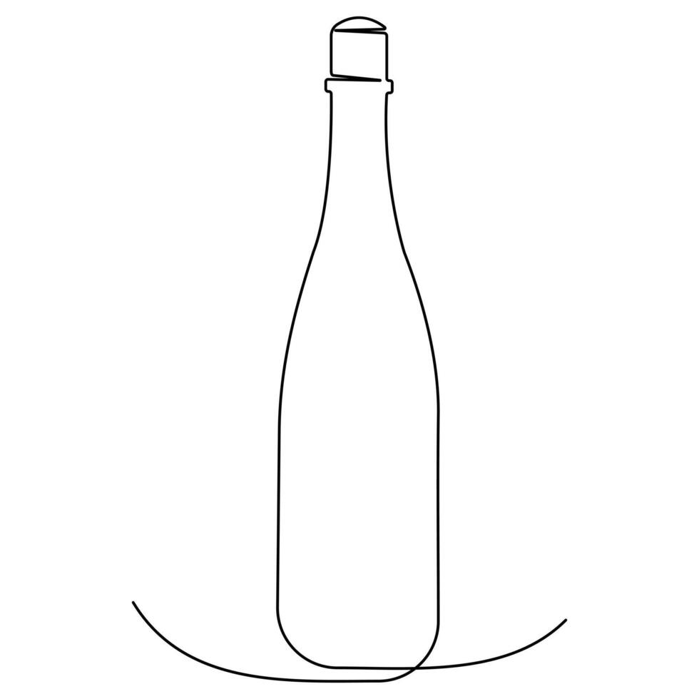 doorlopend single lijn kunst tekening van wijn fles alcohol drinken in tekening stijl schets vector illustratie