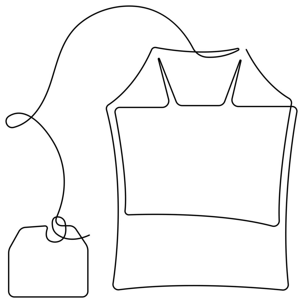 doorlopend single lijn kunst tekening van papier thee zak icoon en heet kruiden drinken schets kunst vector illustratie