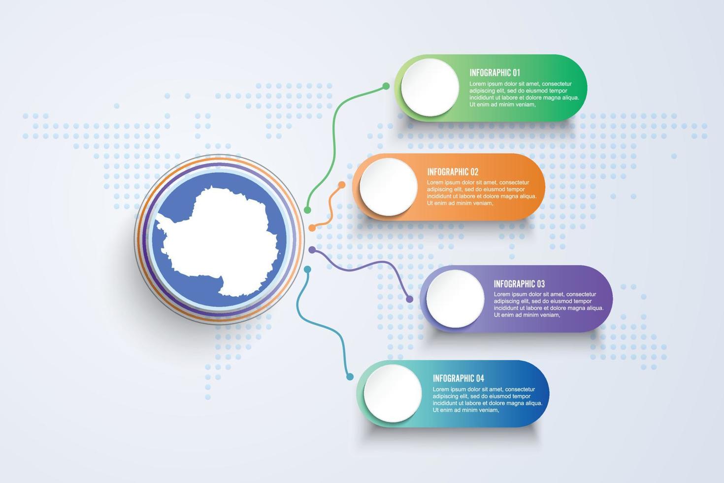 vlag van antarctica met infographic ontwerp geïsoleerd op stip wereldkaart vector