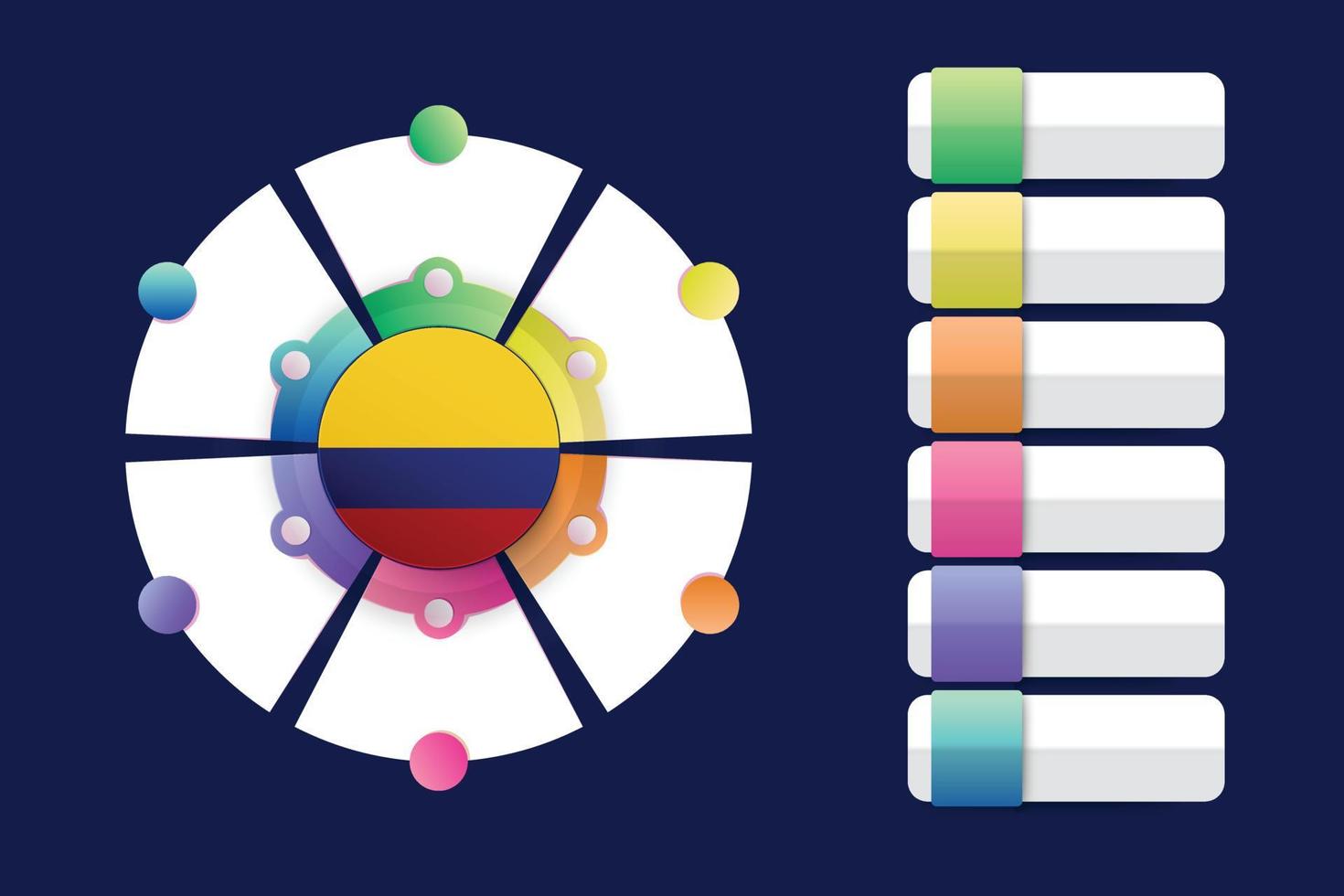 vlag van colombia met infographic ontwerp opnemen met verdeelde ronde vorm vector