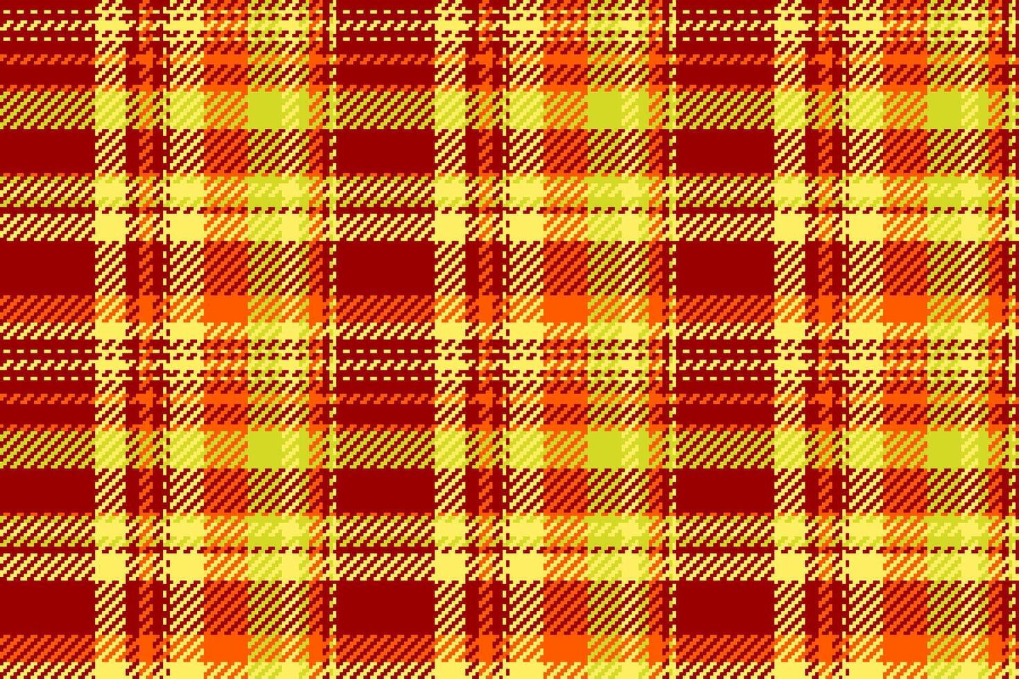 retro kleding stof Schotse ruit patroon, de zestiger jaren structuur textiel vector. gekleurd plaid controleren achtergrond naadloos in rood en geel kleuren. vector
