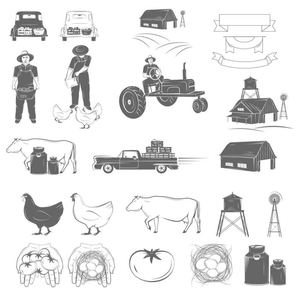 landbouw tweekleurig icoon reeks vector illustratie.