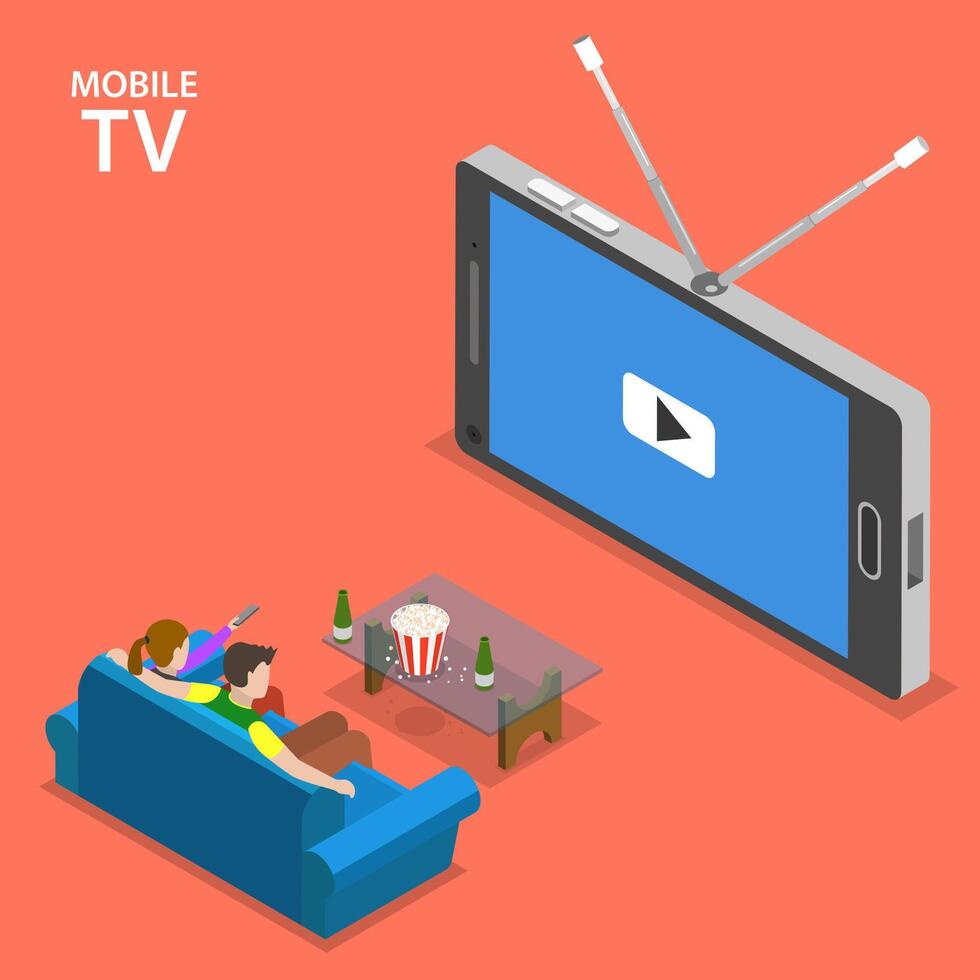 mobiele tv isometrische platte vectorillustratie vector