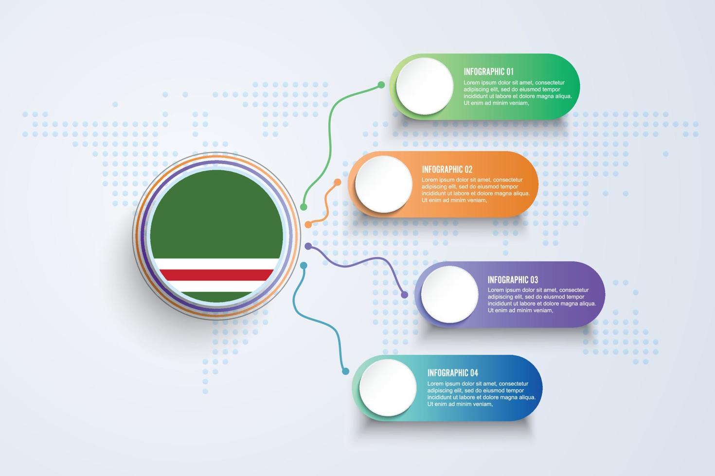 vlag van de Tsjetsjeense Republiek lchkeria met infographic ontwerp geïsoleerd op de wereldkaart van de stip vector