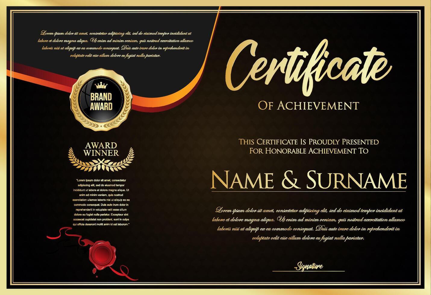 certificaat met gouden zegel en kleurrijk ontwerp grens vector