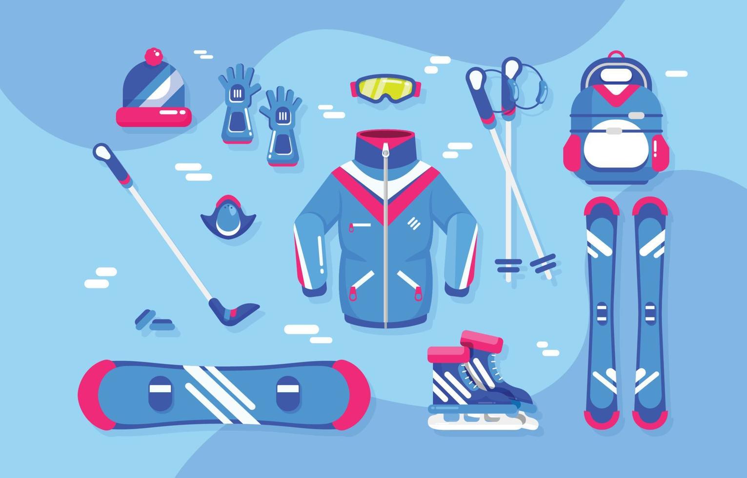 set wintersportuitrusting items vector