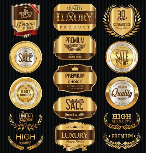 Luxe premium gouden insignes en labels vector