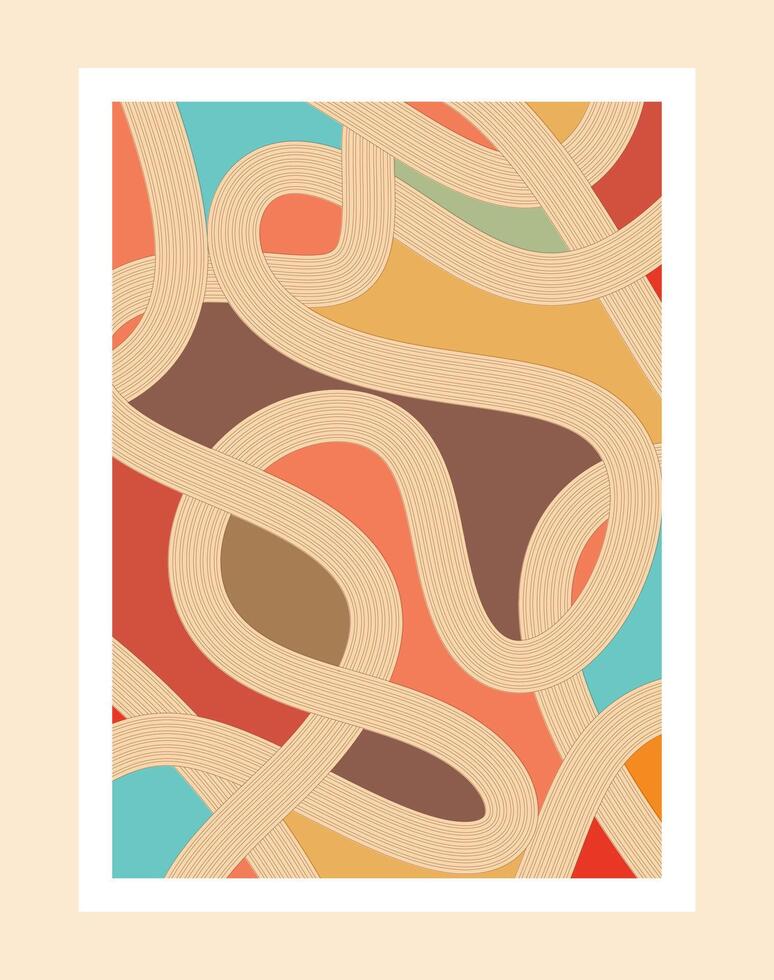 jaren 70 abstract retro lijn stijl esthetisch decoratie poster vector