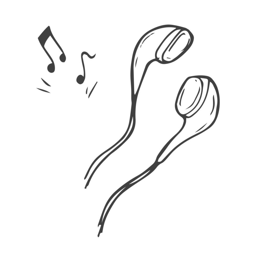 hand- getrokken hoofdtelefoons en musical aantekeningen doodles elektronisch muziek- vector concept. schetsen koptelefoon muziek- audio musical