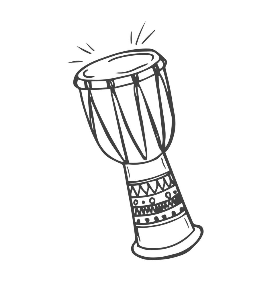 hand- getrokken djembe trommel, musical instrumenten geïsoleerd Aan een wit achtergrond. viering elementen. vector