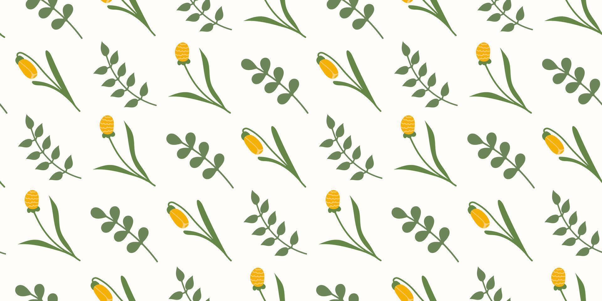 voorjaar bloemen naadloos patroon in vlak stijl. meisjesachtig zomer weide bladeren ontwerp. bloemen pastel kleuren eindeloos gemakkelijk decoratief vector illustratie voor afdrukken en moeder en Dames dag achtergrond.