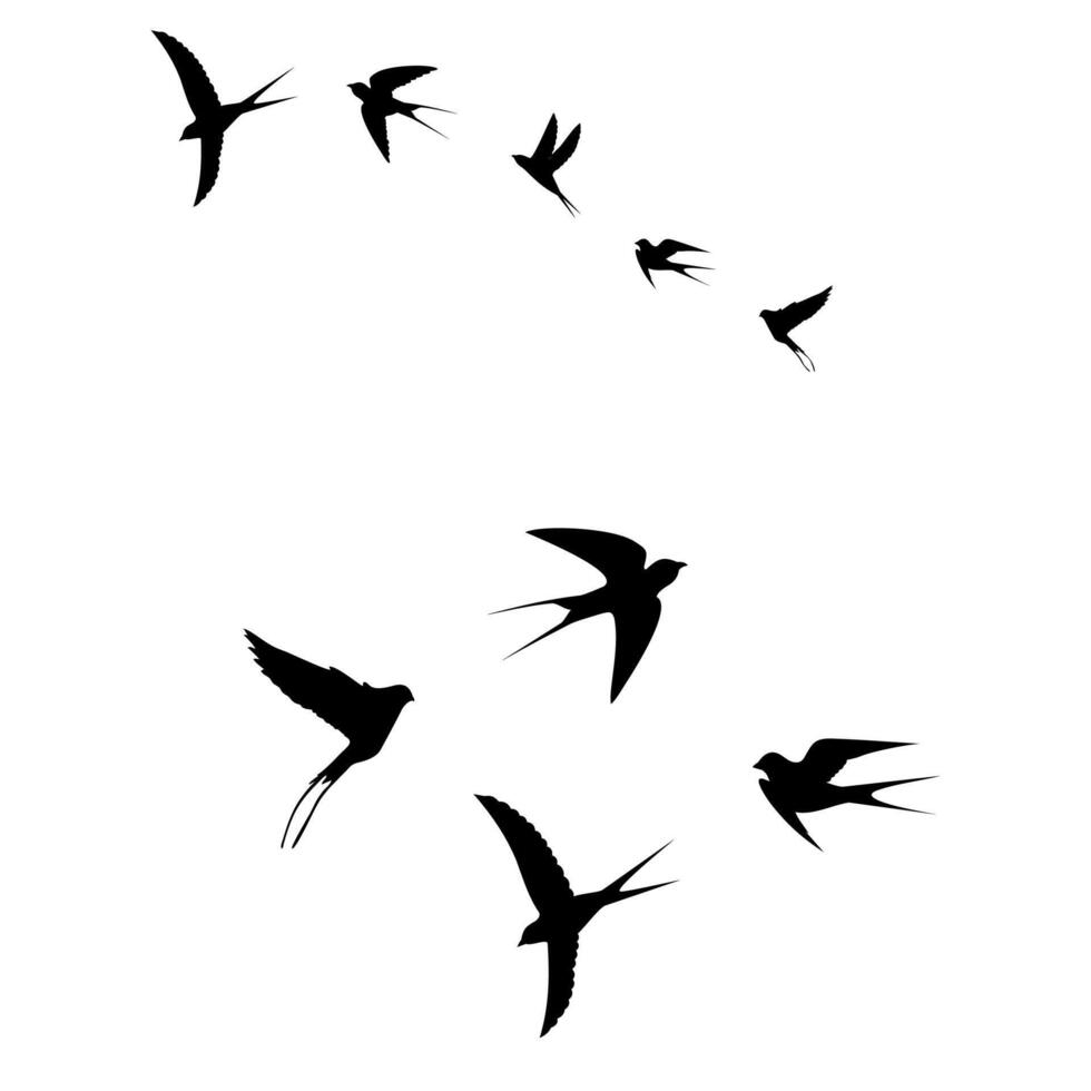 vogelstand zijn vliegend in een kudde, zwart icoon vector