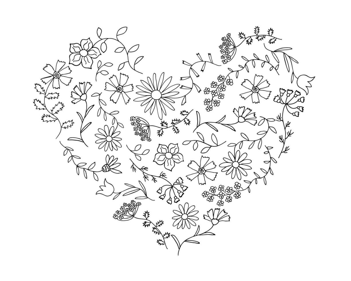 hand- getrokken rustiek bloemen hart. natuur ontwerp element. vector