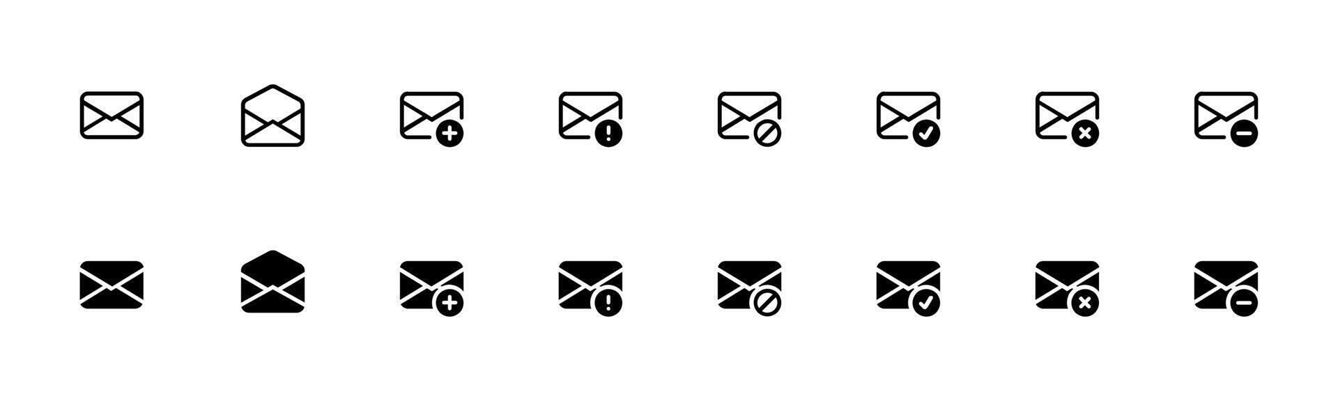 mail icoon set. e-mail icoon vector. e-mail icoon. e-mail, na, brief, envelop, nieuwsbrief verzameling illustratie voor apps en websites. lineair, bewerkbare hartinfarct. vector illustratie