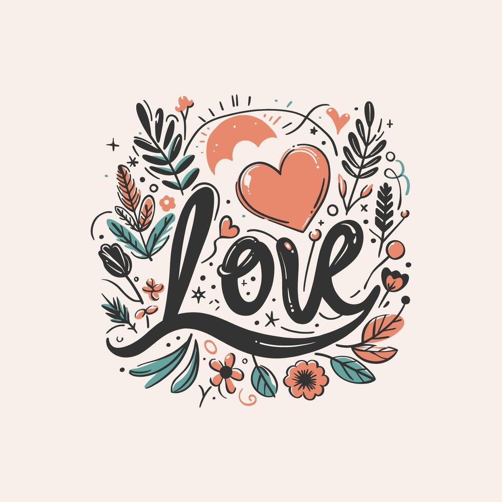 vector hand getekend illustratie van typografie liefde tekening speels pret