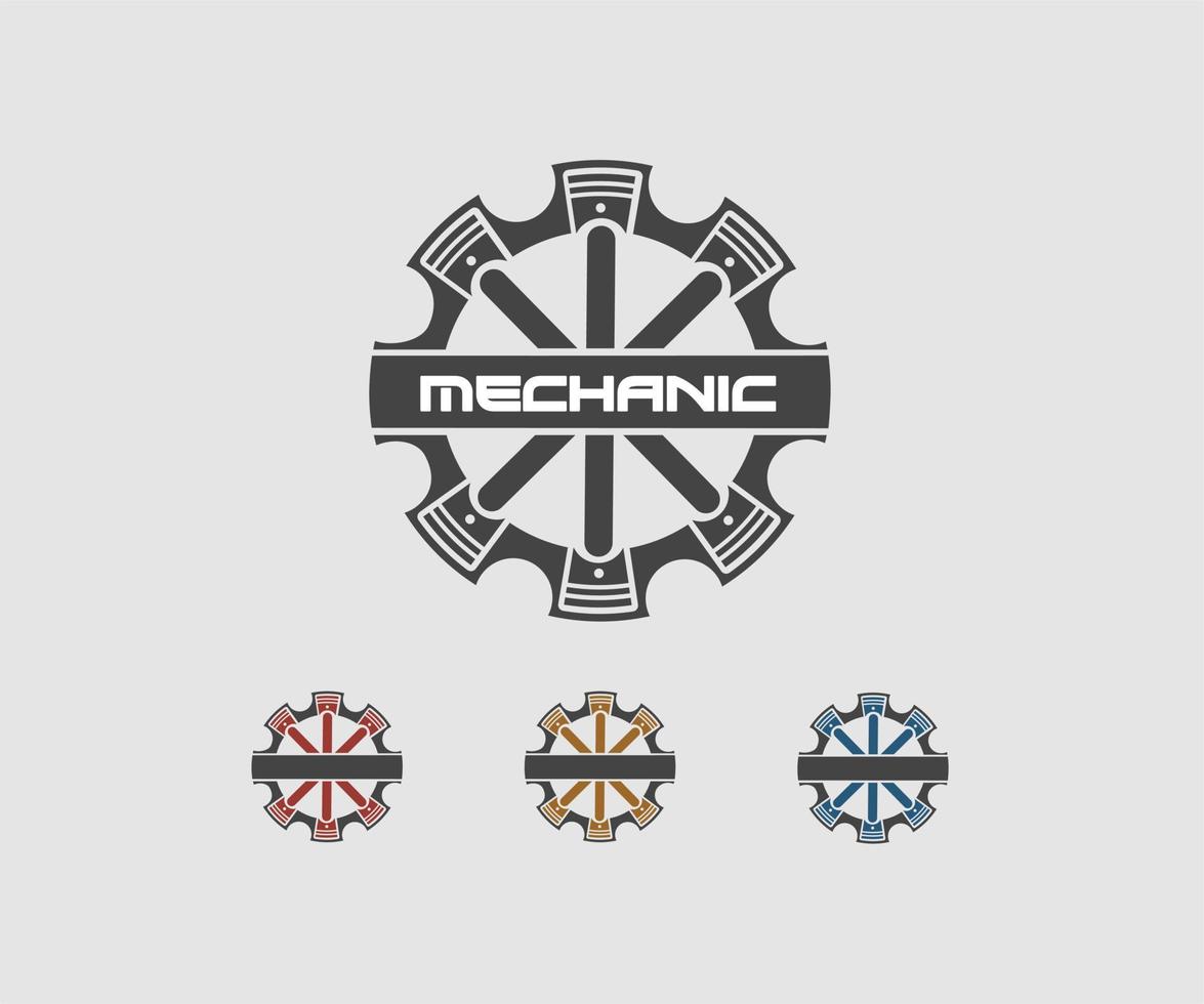 tandwielen en zuigers, vintage mechanisch logo-ontwerp vector