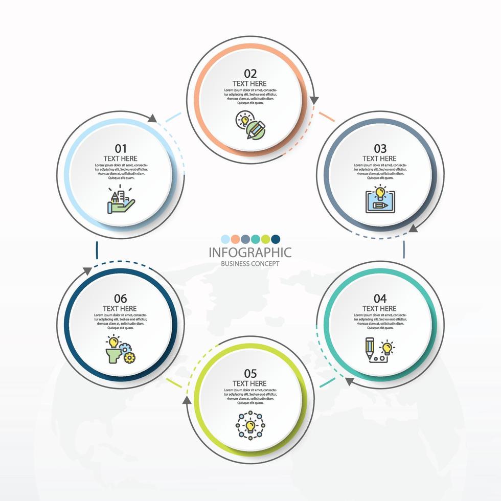 basiscirkel infographic sjabloon met 6 stappen. vector