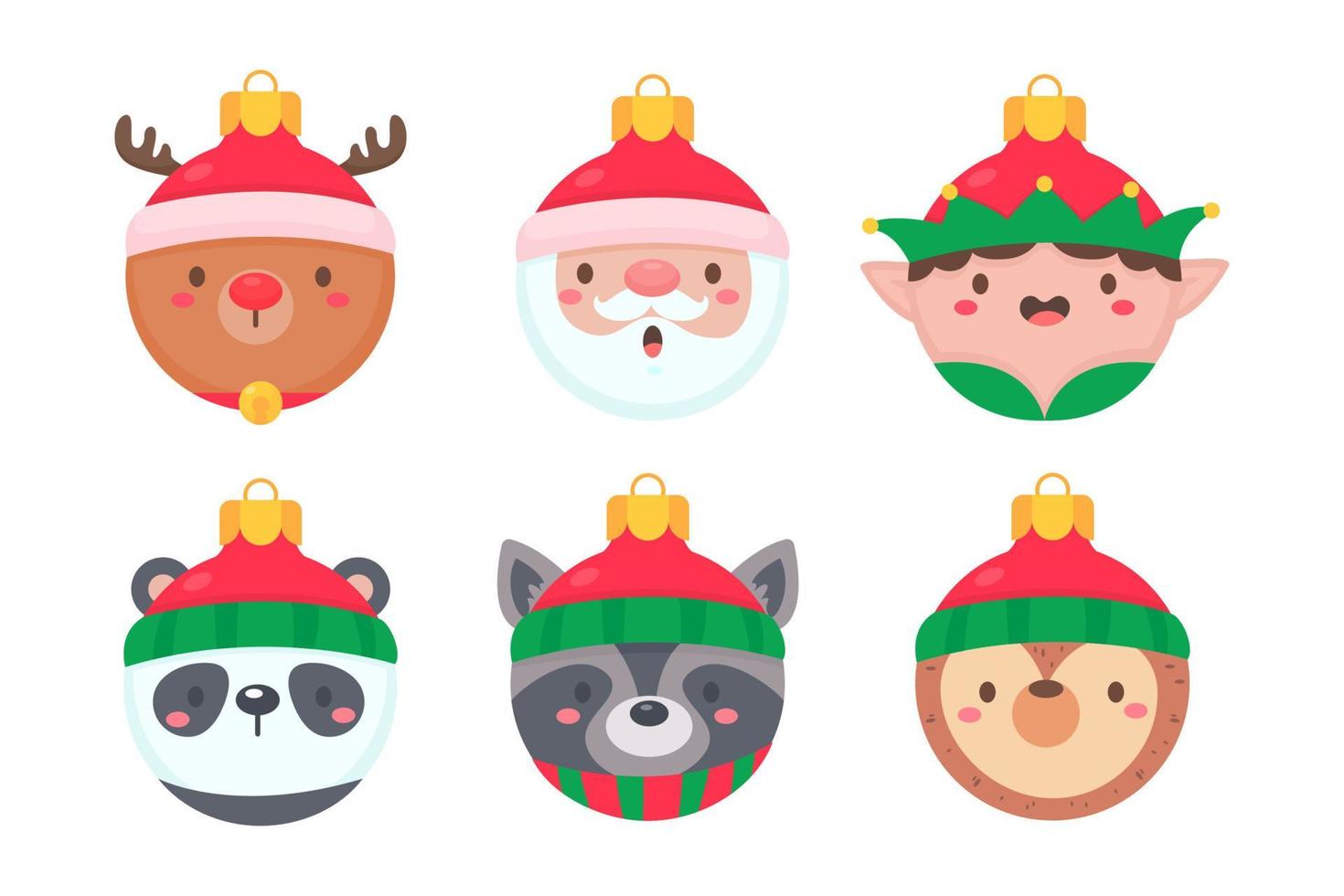 kerstbal met dierengezicht met een rode wollen muts voor decoratie op kerstmis vector