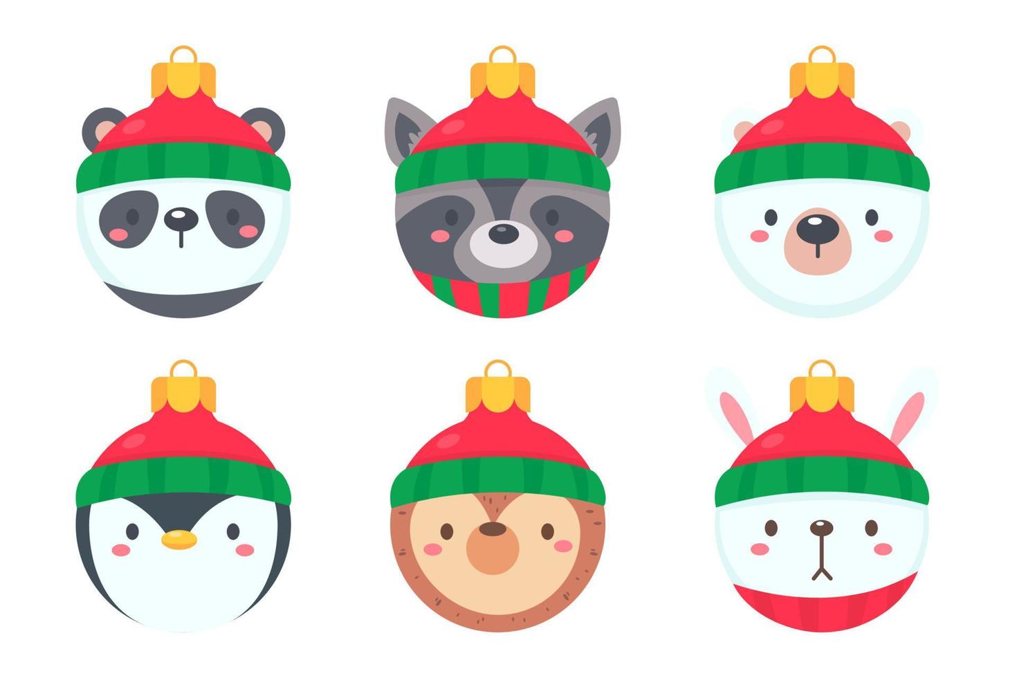 kerstbal met dierengezicht met een rode wollen muts voor decoratie op kerstmis vector