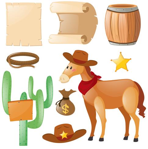 Westers thema met paard en cactus vector