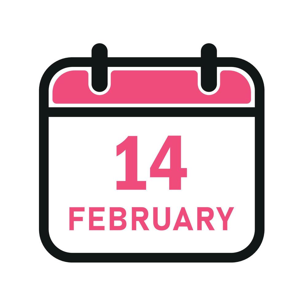 kalender icoon 14 februari valentijnsdag dag met zwart schets clip art vector illustratie