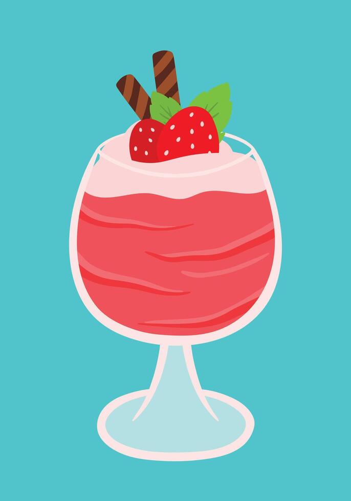 aardbei ijs geschoren zomer drinken en drank in vlak tekenfilm illustratie vector