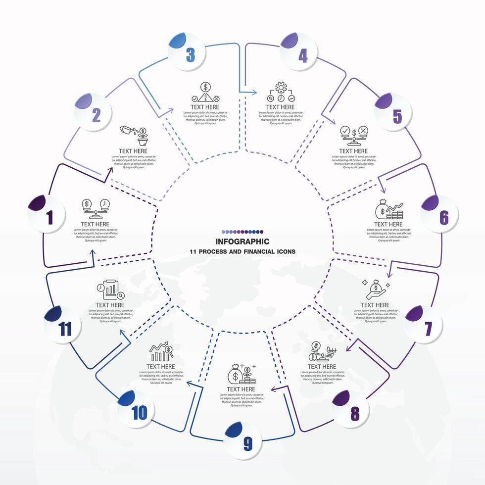 blauw toon cirkel infographic met 11 stappen, werkwijze of opties. vector