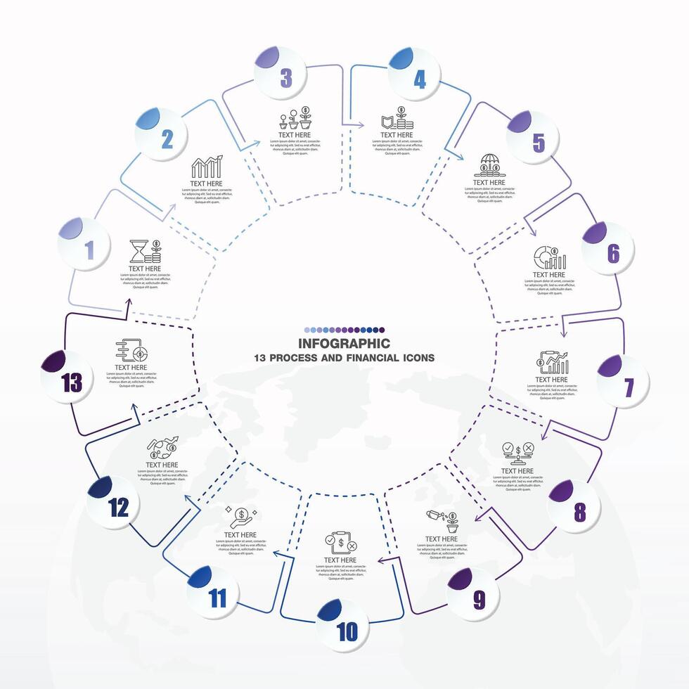 blauw toon cirkel infographic met 13 stappen, werkwijze of opties. vector