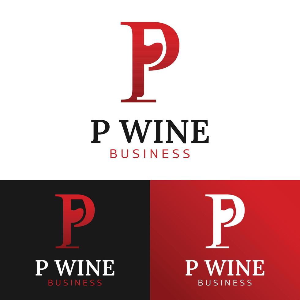 letter eerste p wijnglas logo ontwerpsjabloon vector