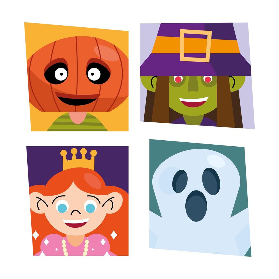 kindersymboolcollectie met halloween-kostuums vector