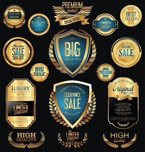 Luxe premium gouden insignes en labels vector