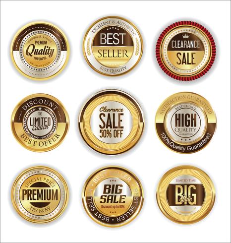 Gouden verkoop etiketten retro vintage design collectie vector