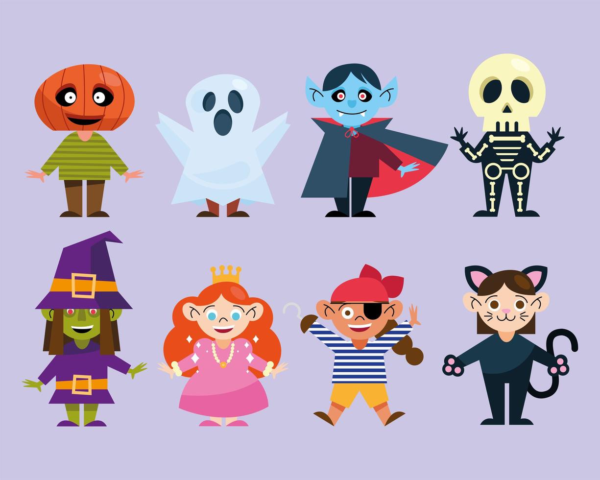 kinder icoon collectie met halloween kostuums vector