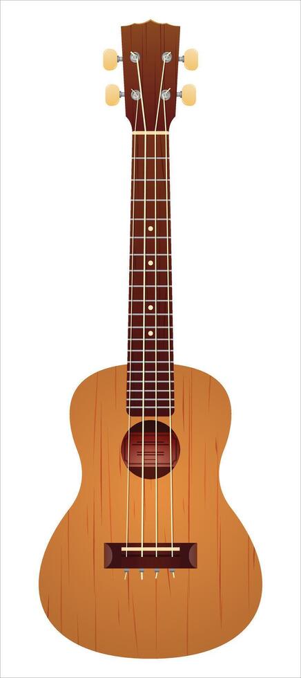 ukulele geïsoleerd Aan wit achtergrond gezien van de voorkant. klein viersnarig gitaar van hawaiiaans oorsprong. houten musical instrument. tekenfilm stijl vector illustratie