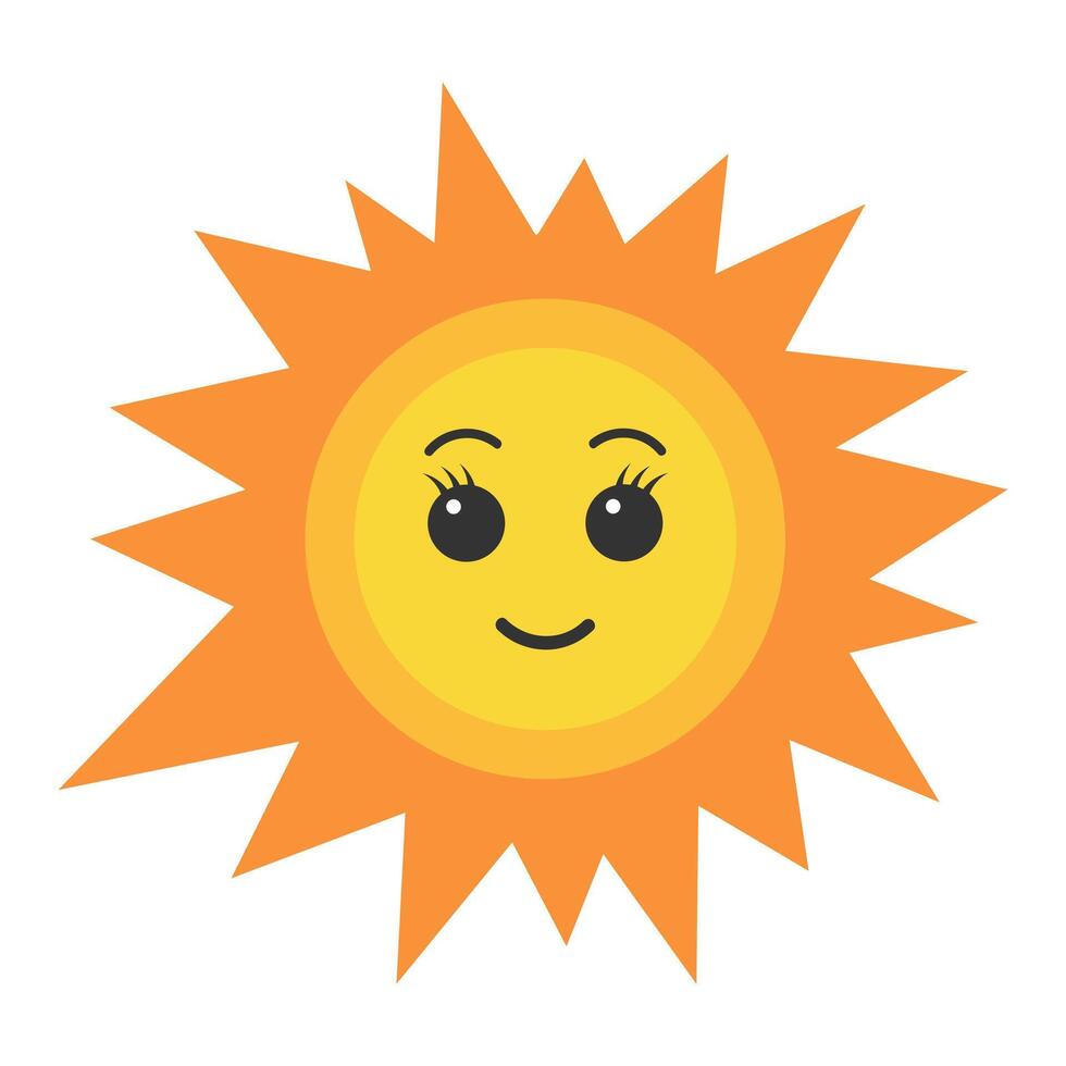 schattig kawaii zon karakter. zonneschijn emoji, grappig gezicht. tekenfilm vlak vector illustratie.