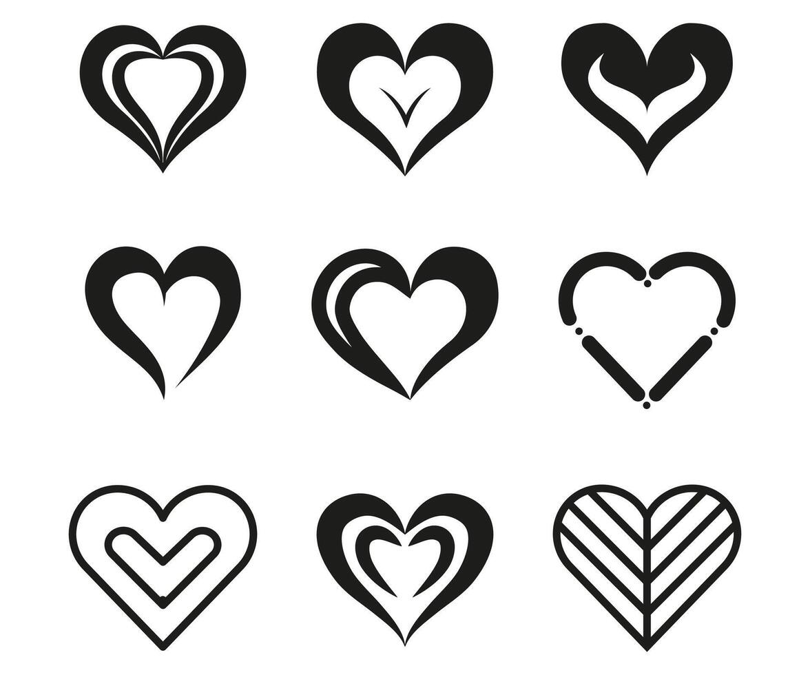 hart verzameling, hart vormen abstract, romance pictogrammen, liefde doodles vector illustratie