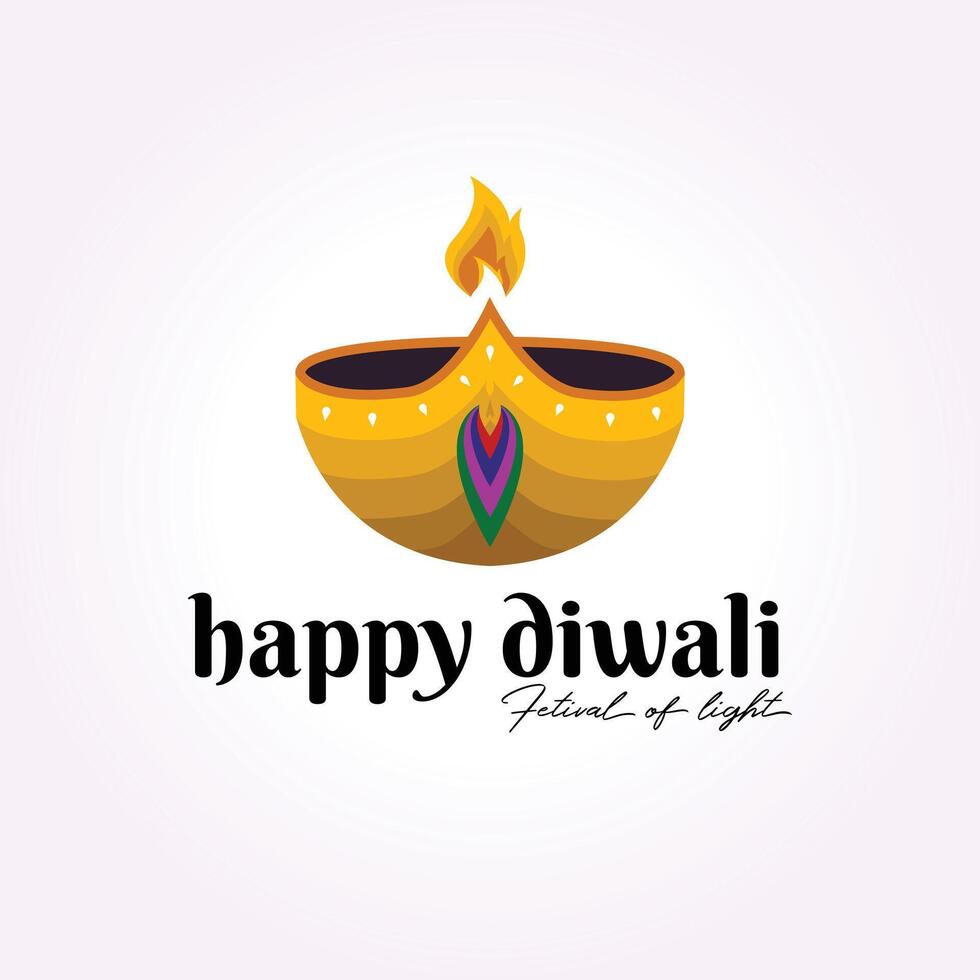 kaars licht logo icoon diwali ontwerp, kleurrijk wijnoogst diya vector illustratie