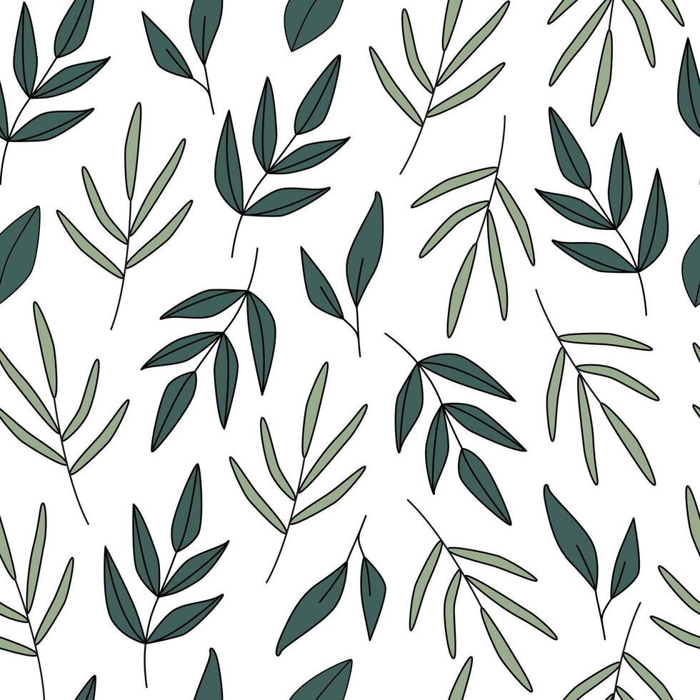 groen bladeren naadloos patroon. botanisch takken, stengels. retro wijnoogst stijl. boho eco groen. achtergrond, achtergrond, omhulsel papier. vector