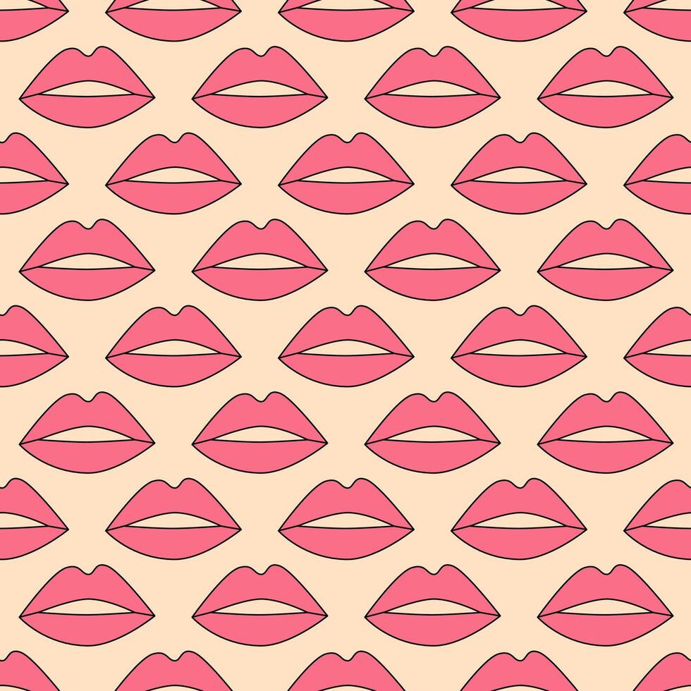 roze lippen naadloos patroon. y2k romantisch achtergrond, omhulsel papier, achtergrond. retro wijnoogst kleuren. vector