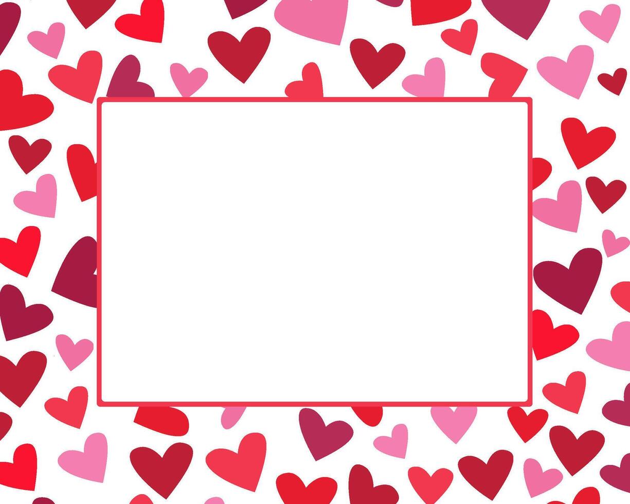 rechthoekig kader met harten. rood en roze confetti in de vorm van harten vormen een rechthoekig kader. het is gebruikt net zo een ontwerp element voor Valentijnsdag dag. voorraad illustratie vector