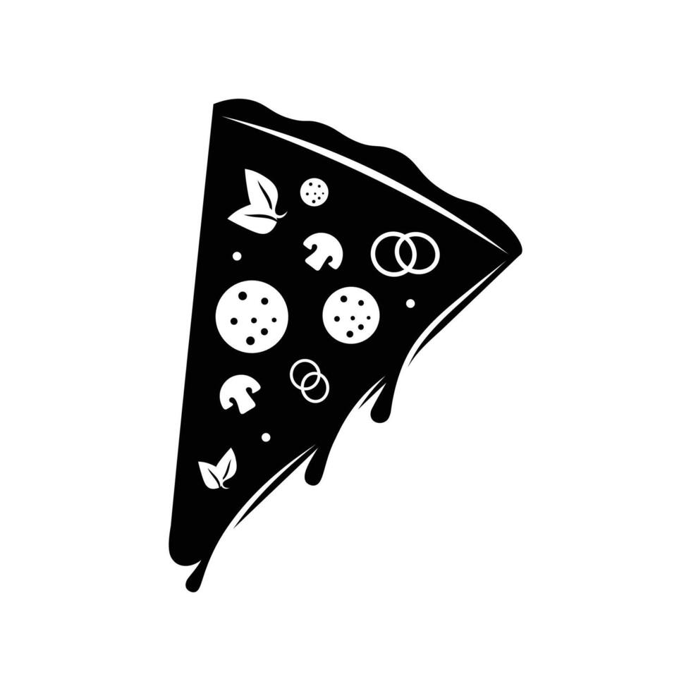 plak van pizza silhouet met tomaat en kaas hand- getrokken vector illustratie. geschikt voor pizza logo sjabloon