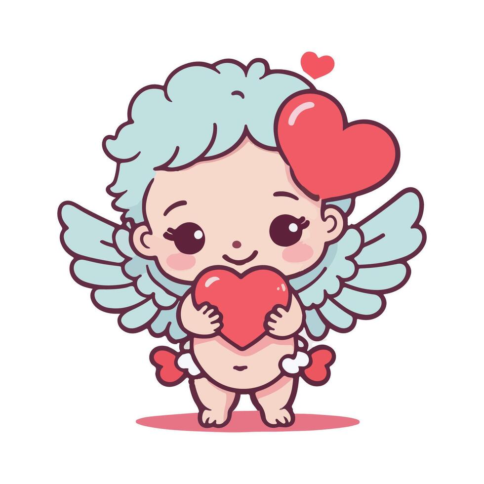 schattig Cupido Holding een hart tekening stijl illustratie vector