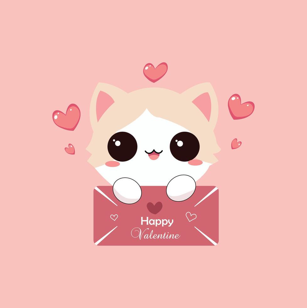 schattig kat met brief gelukkig Valentijnsdag dag schattig kat en liefde vorm vector illustratie