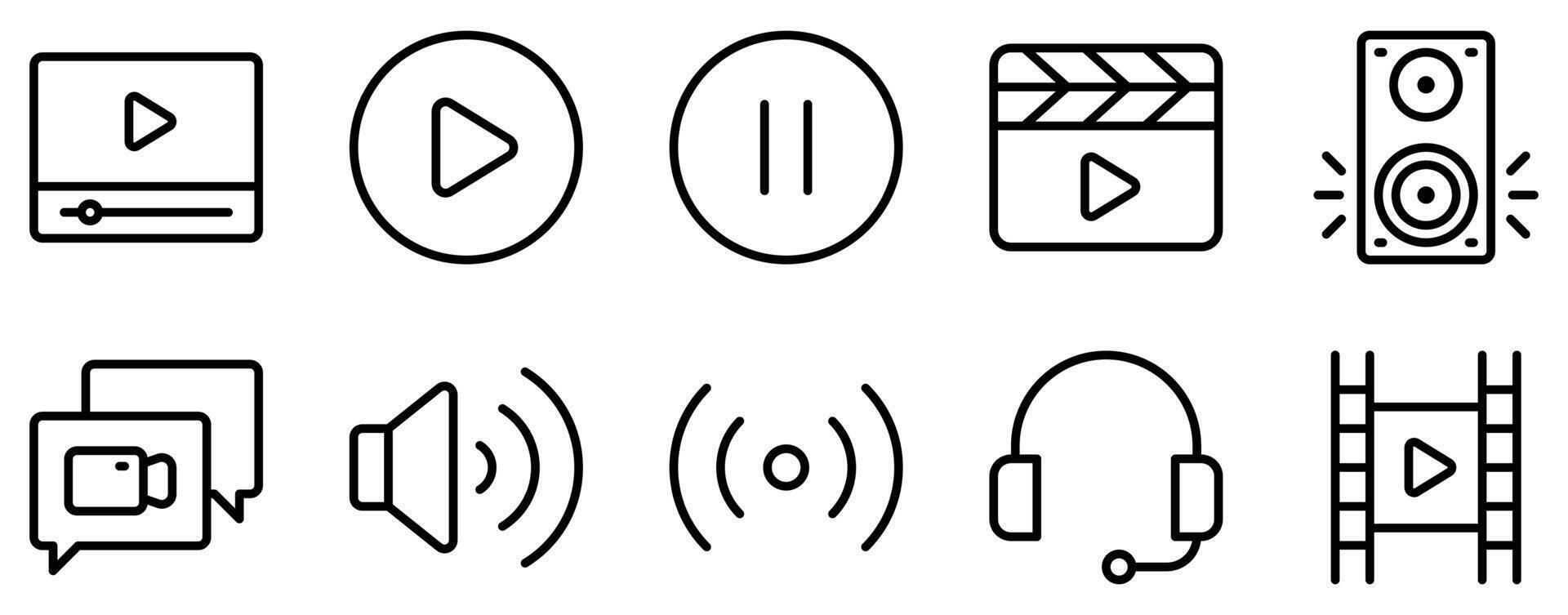 audio en video icoon lijn stijl reeks verzameling vector